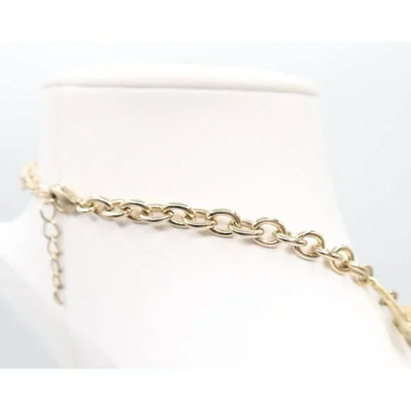 ANN TAYLOR Retro MCM Atomic Style Gold Tone Resin Cabochon Necklace Funky Mod - Picture 8 of 10